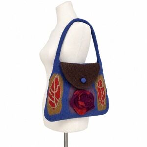 Rising Tide Wool Felted Floral Shoulder Bag & Coin Purse Set Blue Boho Nepal